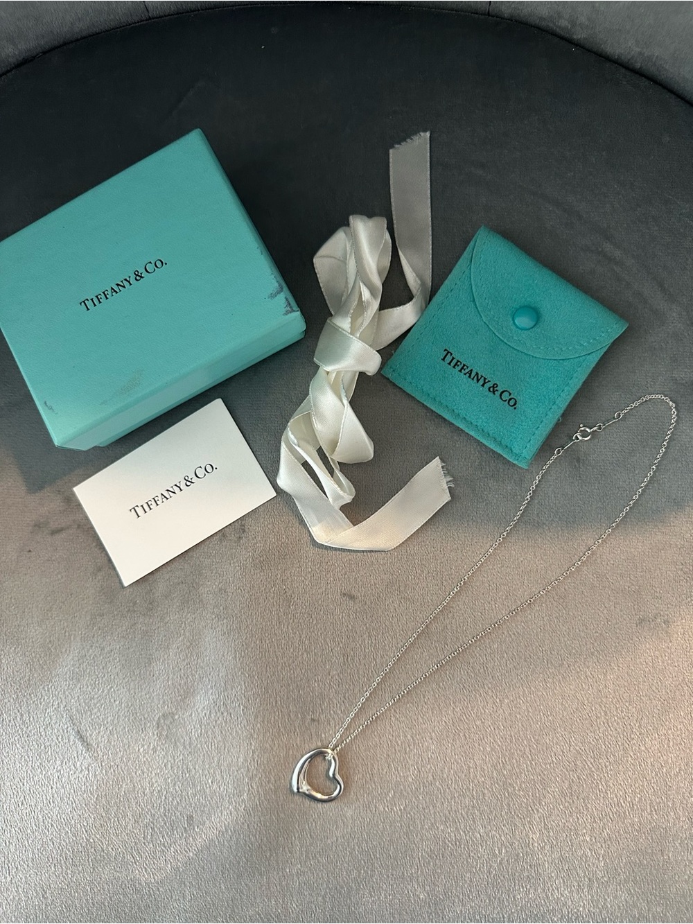 Tiffany & Co. Sterling Silver Open Heart Necklace with Signature Blue Box